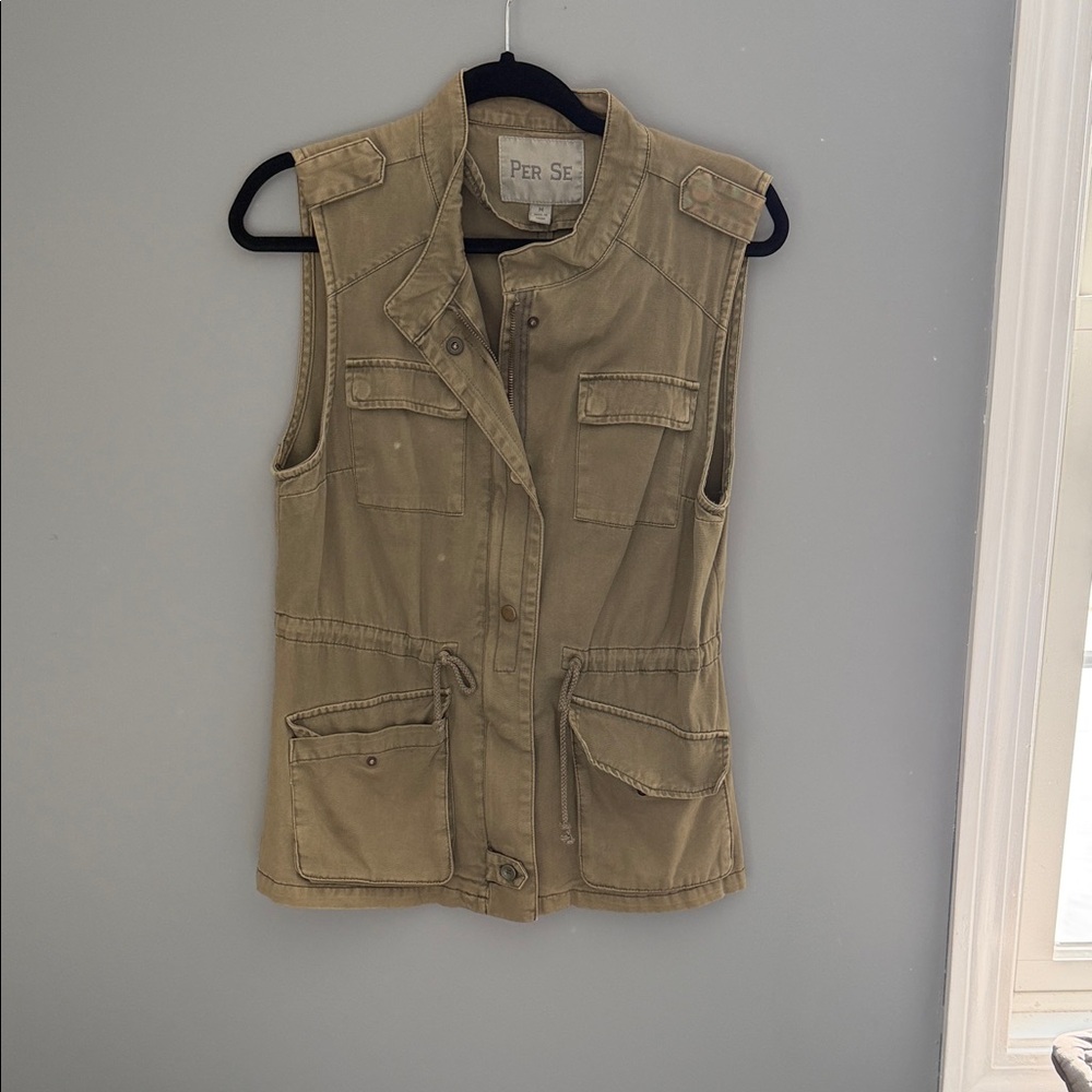 Per Se Khaki Sleeveless Utility Vest
